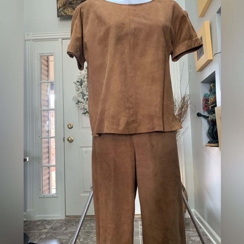 Vakko Brown Suede Pantsuit